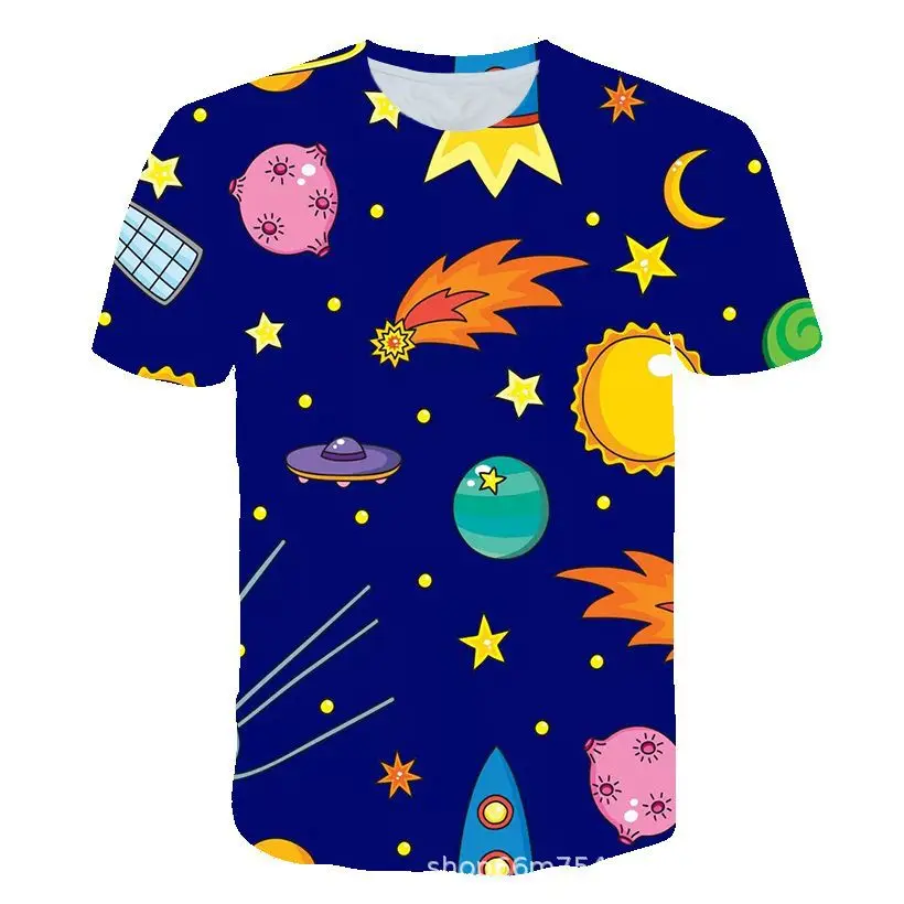 

Summer children 3D cartoon spaceship print T-shirt boy & girl short-sleeved T-shirt kids clothes kids kids 3-16Y