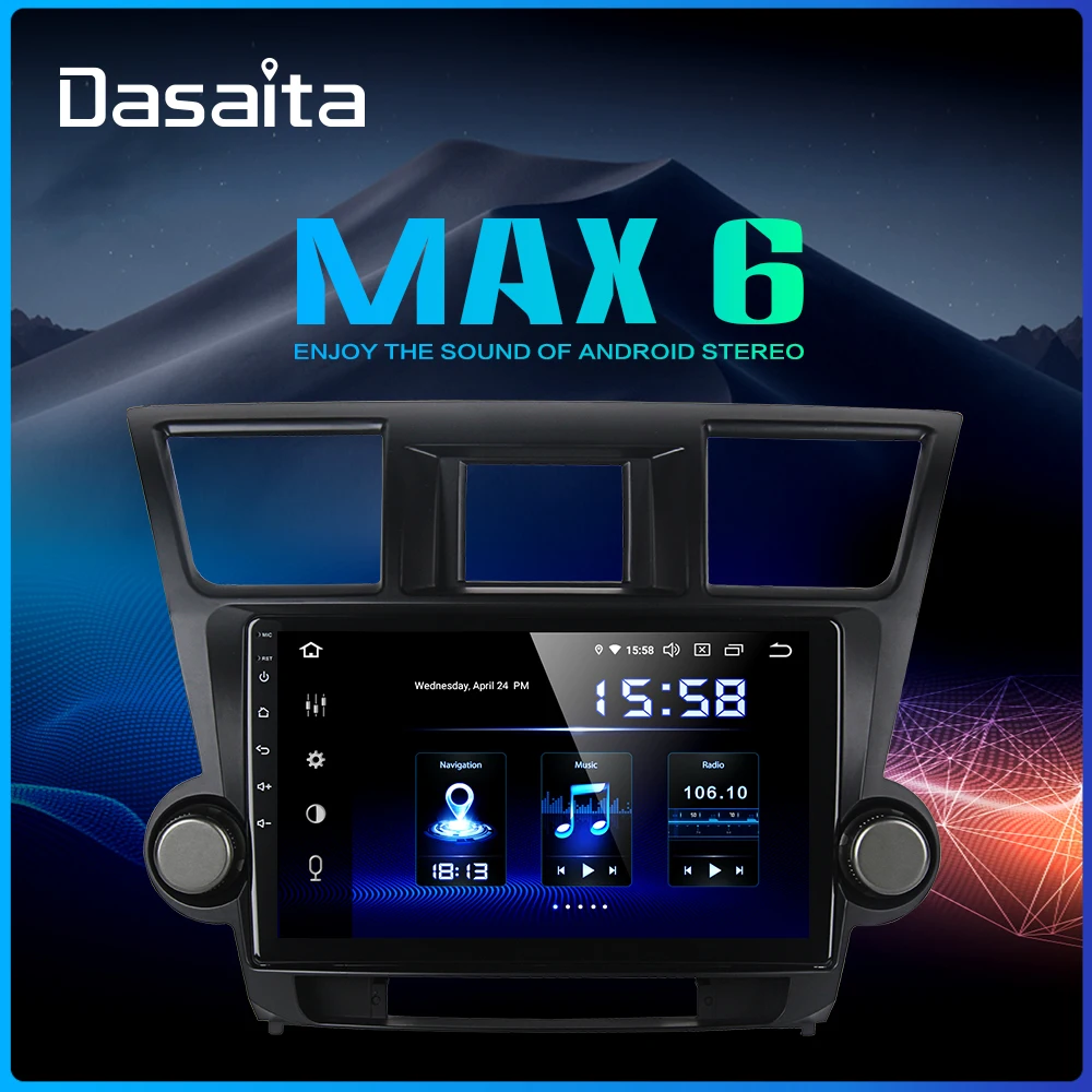 Dasaita 10," ips 1 Din автомобильный Радио плеер Android 9,0 для Toyota Highlander 2009 2010 2011 2012 Навигации HDMI MP3 64 Гб Встроенная память