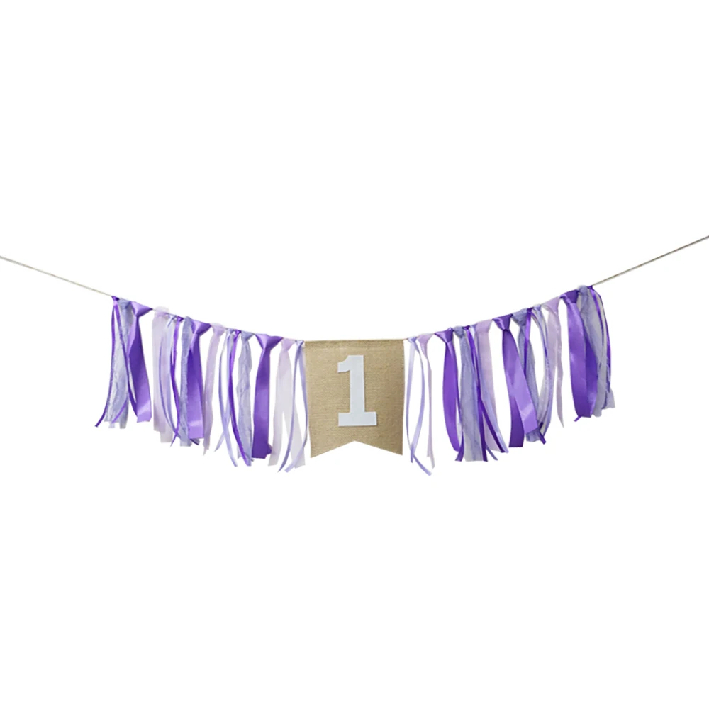 Purple Ribbon Banner 1stBirthday Party Baby Shower Flag Chair Nursery Garland Candy Bar Decoration Deco Anniversaire | Дом и сад