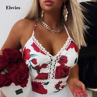 elegant lady v neck sling blouse shirts 2021 women summer straps sleeveless shirt sexy hollow out lace floral print tops blusas