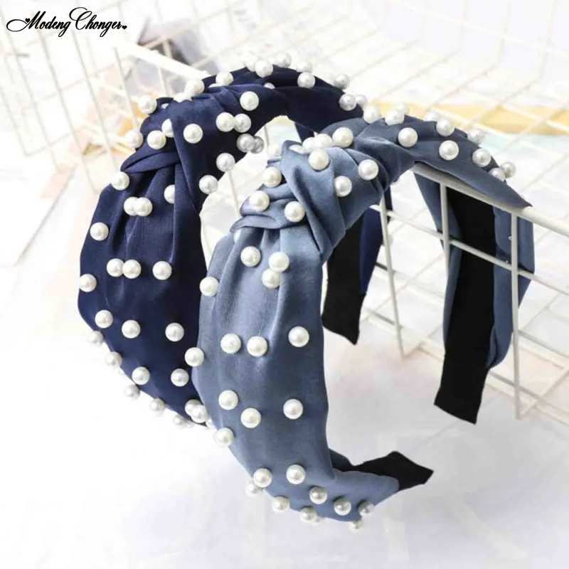 

Повязка на голову Женская эластичная, головные уборы с жемчугом, тюрбан