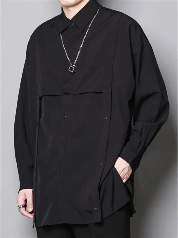 Men's Long Sleeve Shirt Spring And Autumn New Dark Individual Tailoring Splicing Design Fashion Casual Loose Large Size Shirt