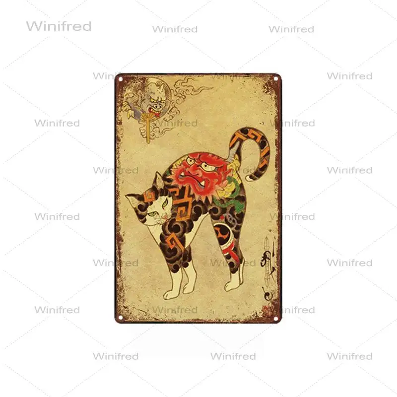 Милый Кот в японском стиле аниме фотографии винтажный жестяной знак