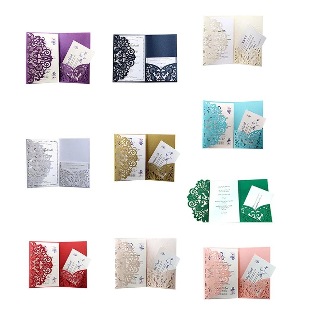 Новые 10 цветов свадебные пригласительные открытки лазерные карманные
