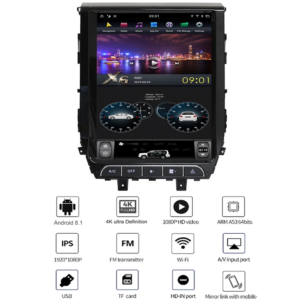 YAZH для Toyota Land Cruiser 2016 GPS радио мультимедиа с 12 1 &quotIPS Tesla 4K дисплей Android 8 4 Гб Carplay Mirror