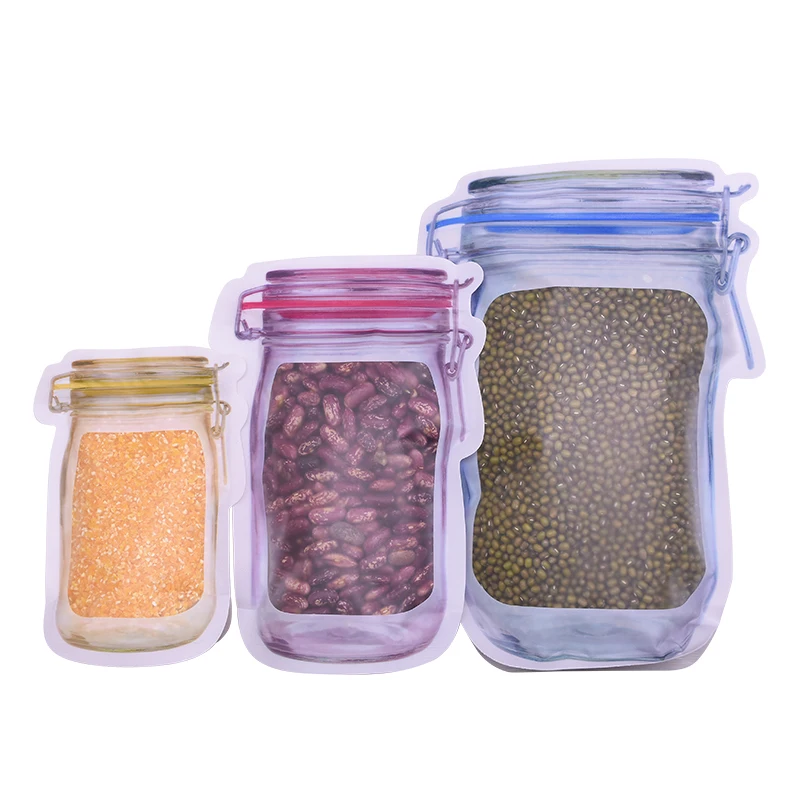 5 шт многоразовые PE Mason Jar форма бутылки на молнии мешки Орехи закуски конфеты