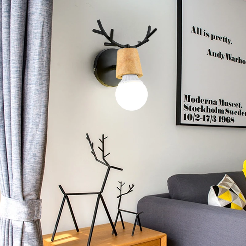 Креативный настенный светильник в скандинавском стиле Деревянный винтажный с