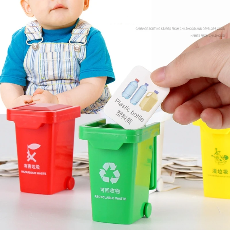

Garbage Trash Car with 4 Dustbin 120pcs Cards Waste Management Educational Q6PD