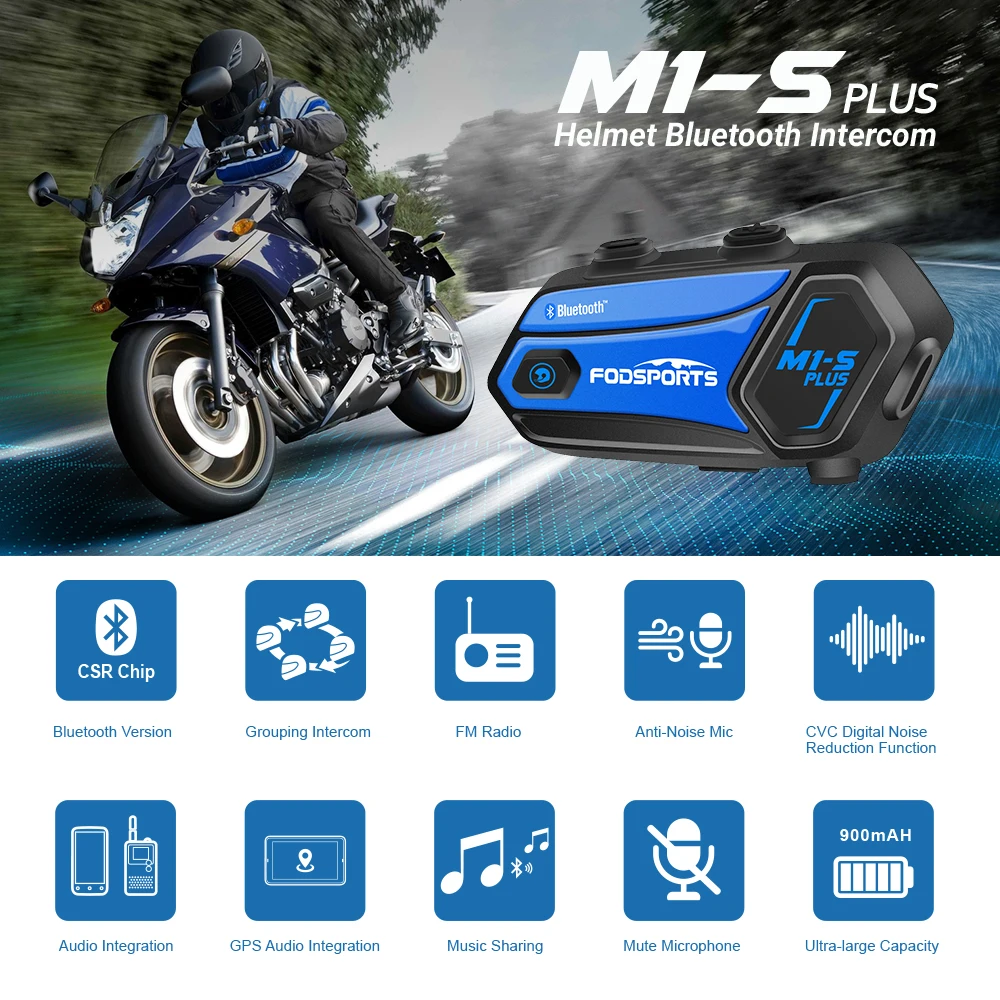 Гарнитура для мотоциклетного шлема Fodsports M1-S Plus bluetooth-гарнитура с FM-плеером 8