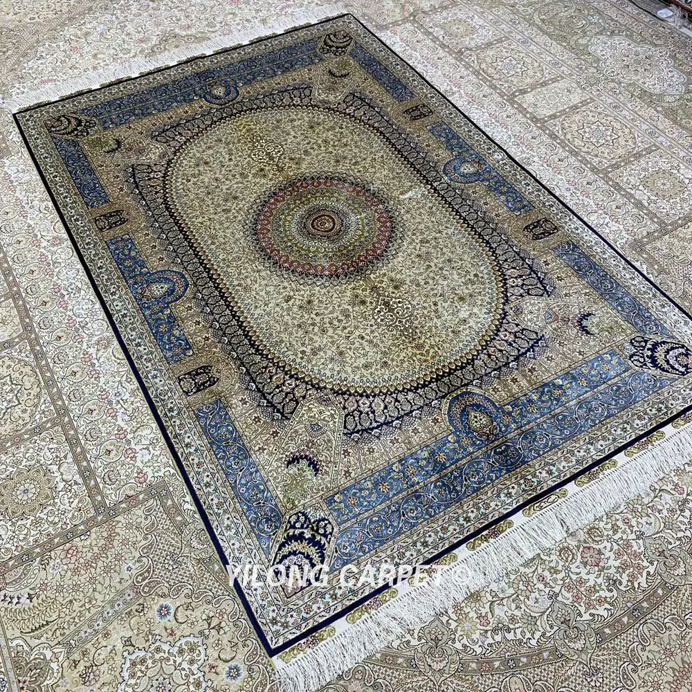 Персидские Коврики ручной работы Yilong 4 'x 6' турецкий темно-синий медальон