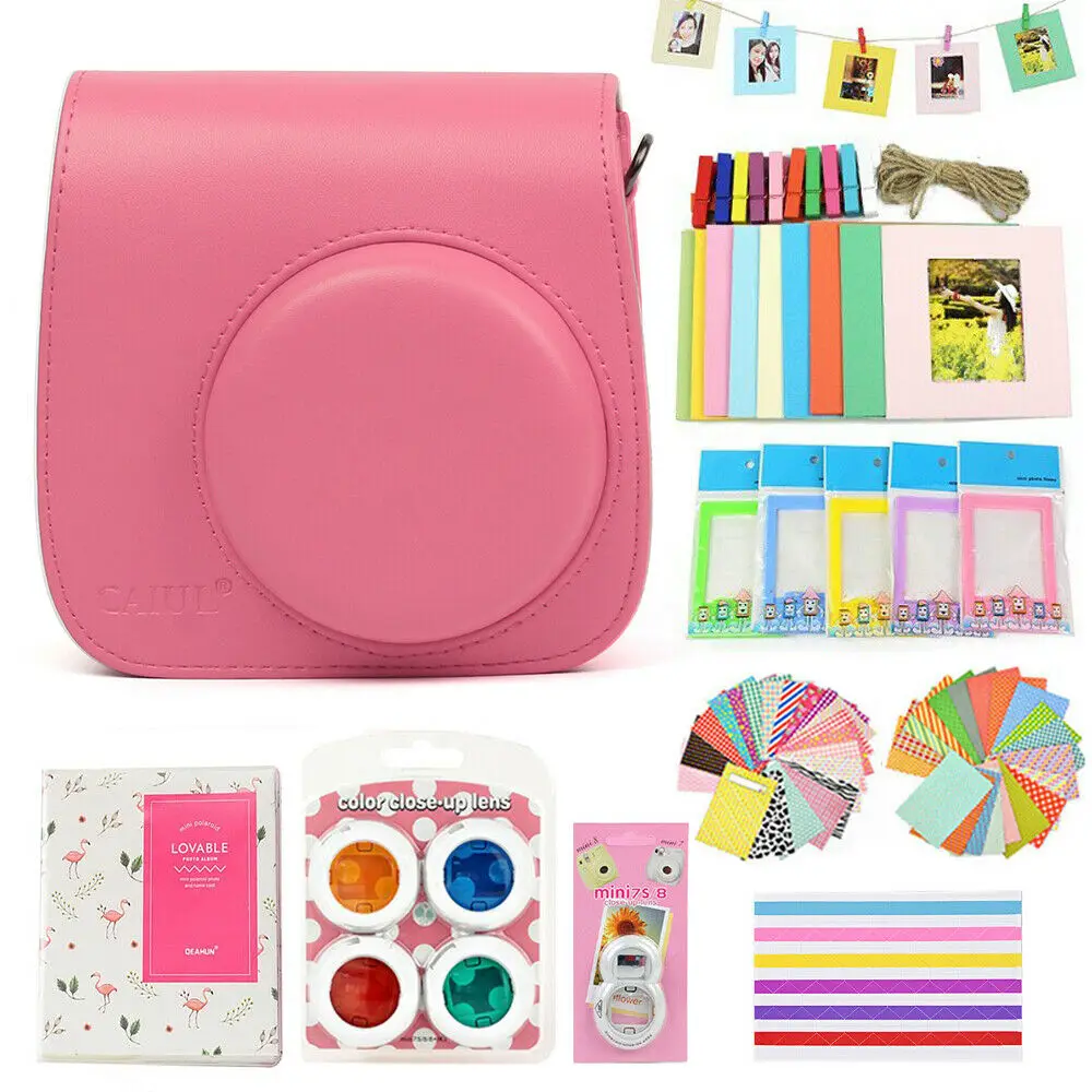 Pink Чехол Fujifilm Instax Mini сумка Аксессуары для камеры комплект фотоальбом фильтры для объектива наклейки для Instax Mini 8 Mini 9 мгновенная камера - Цвет: Pink