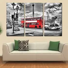 3 панели холст без рамки холст картина плакат черно-белый красный автобус Лондон Англия настенные картины для гостиной домашний декор