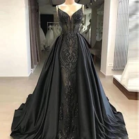 black off the shoulder lace long prom dresses satin up skirts floor length formal evening party gowns robes de soir%c3%a9e