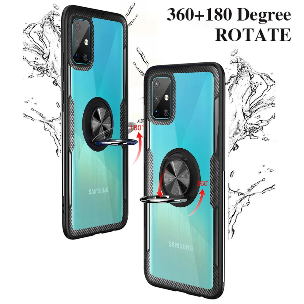 KEYSION Transparent Ring Case For Samsung A51 A71 A70 A50 A30 A01 Shockproof Phone Cover for Galaxy S20 Ultra S10+ Note 10 Lite
