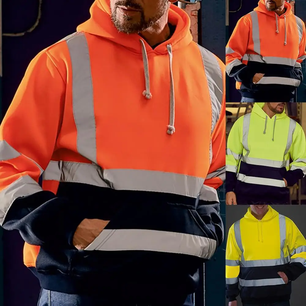 

Men Reflective Sweatshirt High Visibility Pullover Top Long Sleeve Hoodie Coat