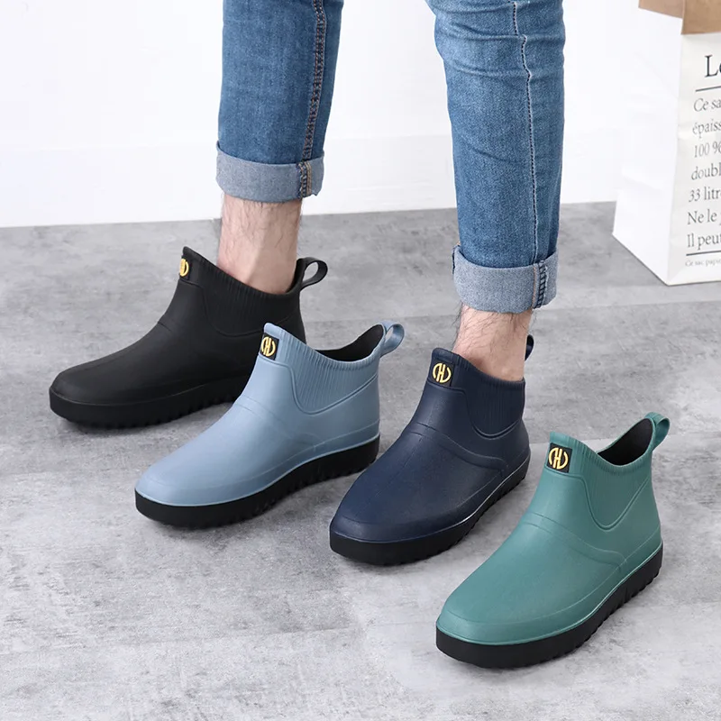 

Rubber Men's Rain Shoes Slip On Waterproof Ankle Boots PVC Rain Boots Work Flat Shoes 2021 Fashion Men's Casual Boots