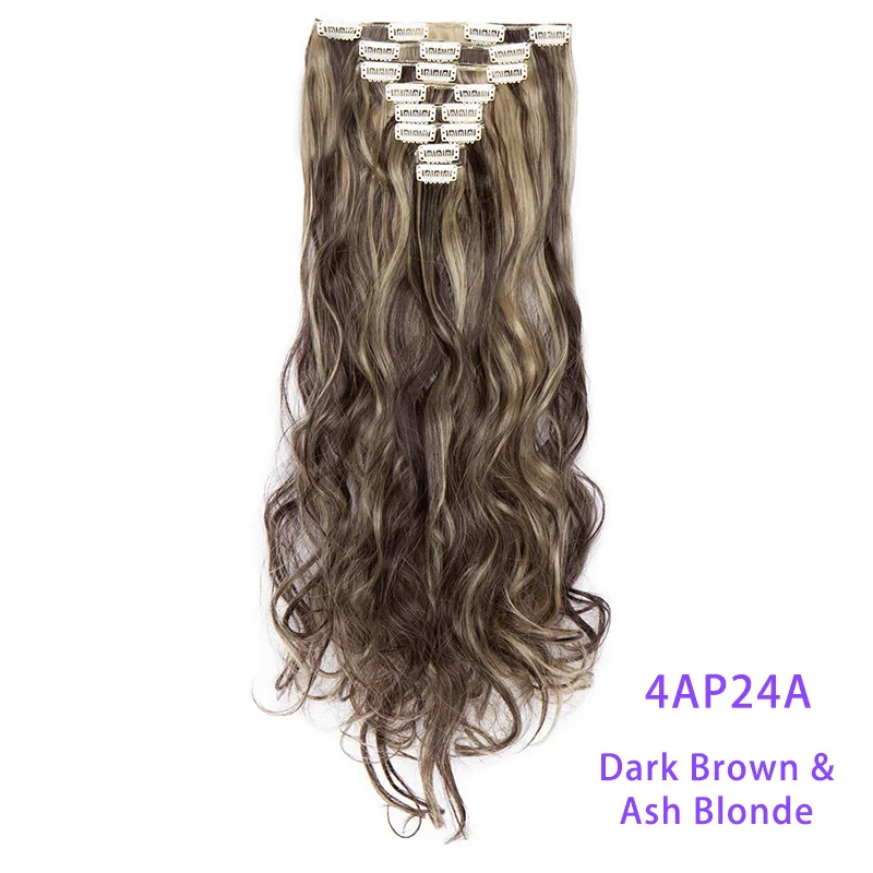 4AP24A S-noilite 24 дюймов 18 зажимы длинные вьющиеся накладные волосы на застежке, 8 шт./компл. высокое Температура волокна шиньоны Синтетический зажим для наращивания волос - Цвет: 4AP24A