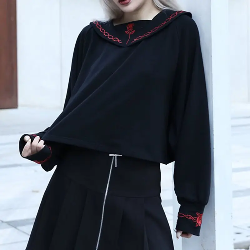 Женская рубашка с вышивкой в японском стиле черные панк топы готическом