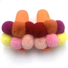 Тапочки Женские;PVC Тапочки Домашние;тапочки С Мехом;из Искусственного Меха Помпон;пушистые Женские Шлепанцы;сандали Женские Летняя