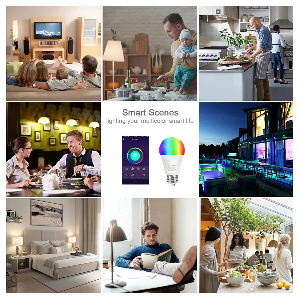 Интеллектуальная беспроводная(Wi-Fi) светильник лампа 9 Вт 10 Вт 12 Вт E27 A60 RGB волшебная лампа светильник Wake Up светильник Совместимость дома прихожей светильник ing 220V