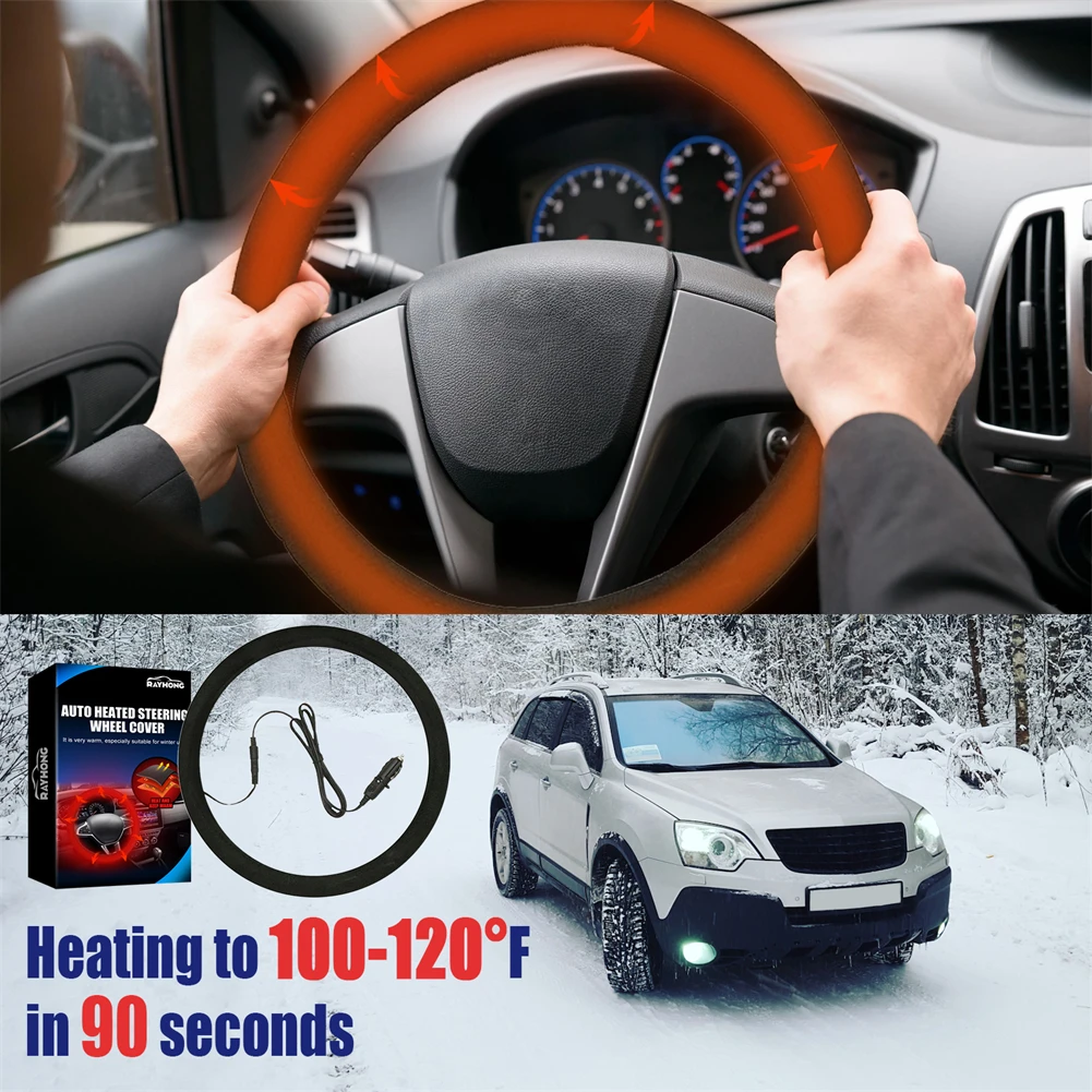 

38CM 12V Car Heating Steering Wheel Cover Anti-Slip Heated Winter Warm Auto Wheel Cover Cold Protection Car Accessories