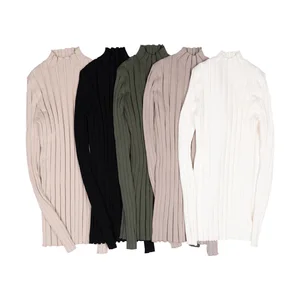 Свитер женский хлопковый в рубчик, с ложным воротником, Осенний