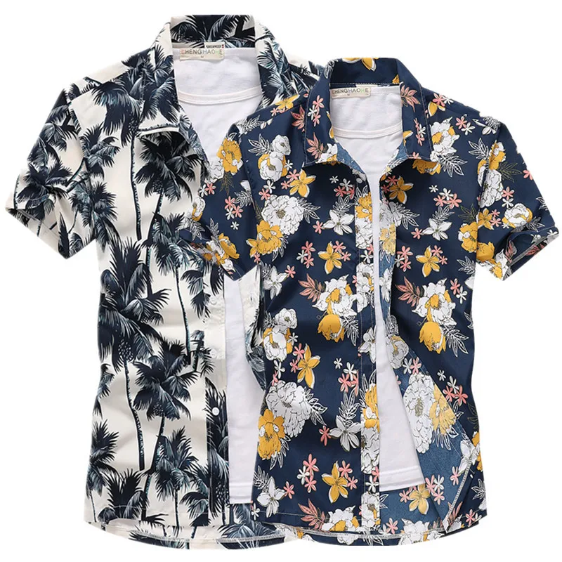 

New 2021 Men's Shirt Beach Surf Quick Dry Short Sleeve Floral Shirts Coconut Beach Harajuku Hawaiian Loose Print Shirt