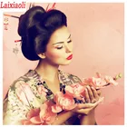 Алмазная картина сделай сам с квадратнымикруглыми стразами, рисунок японской гейши, девушки, орхидеи, цветочные узоры, вышивка бусинами, 5D мозаика