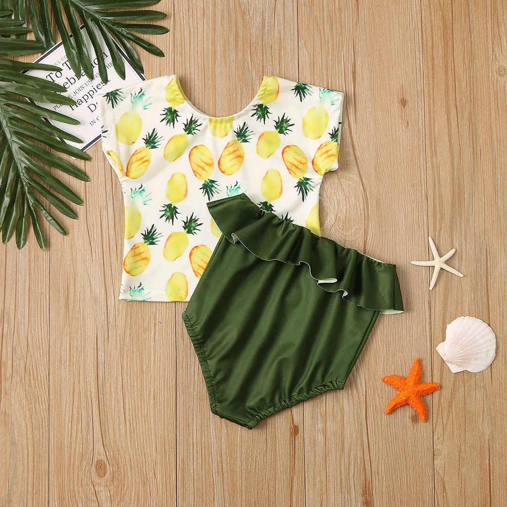 Купальный костюм для девочек из 2 предметов с принтом в виде листьев лотоса