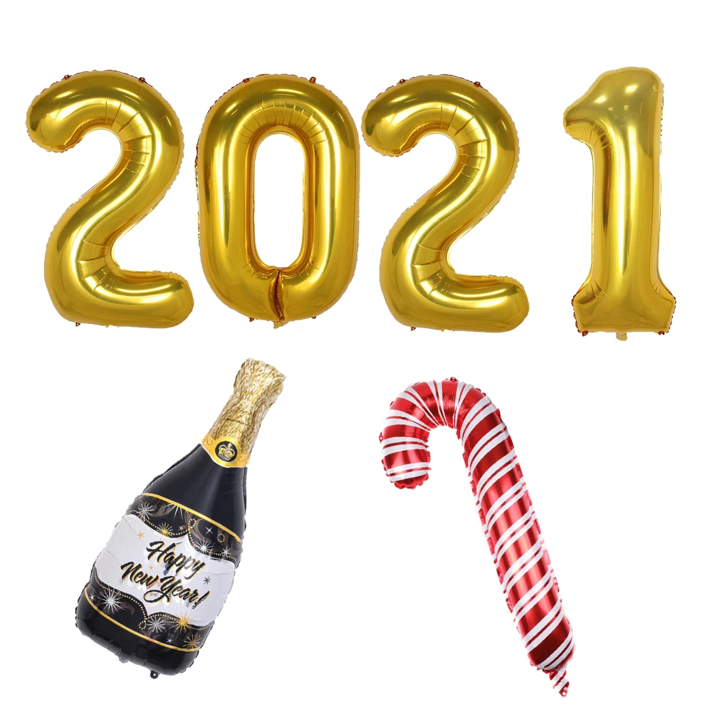 

2021 Balloon 40inch Gold Number Happy New Year Foil Balloons Set Big Bottle For Merry Christmas Eve Party Decoration Graduation
