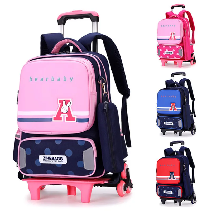 Removable 2 / 6 Wheels Girls Waterproof Schoolbag Boy Trolley Bag Children School Bags Kids Wheeled Backpack Travel luggage