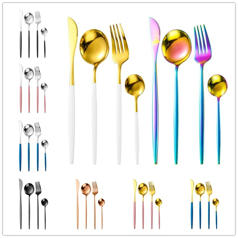 Нержавеющая сталь набор столовых приборов посуды стейк нож вилка ложка для чая и