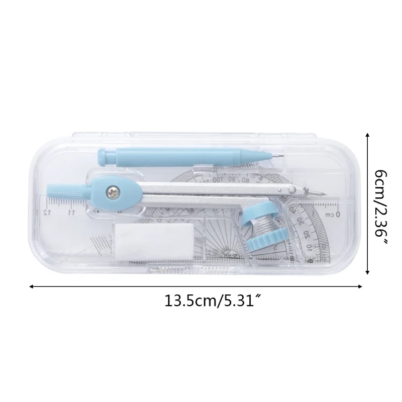 

Portable Math Drawing Kit Multi-purpose Compasses Kit Protractor Kit Clear Box Storaged for students Math Drafting Tool