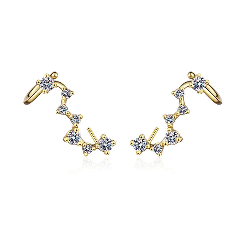 New Fashion Creative Big Dipper Seven Stars Stud Earrings For Women Shiny Crystal Connected Cuff Earring Pierced Trendy Jewelry