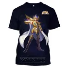 Мужская и женская футболка с 3D-принтом аниме Saint Seiya, золотистая модная футболка с рисунком из мультфильма, летние топы, футболки, 2021