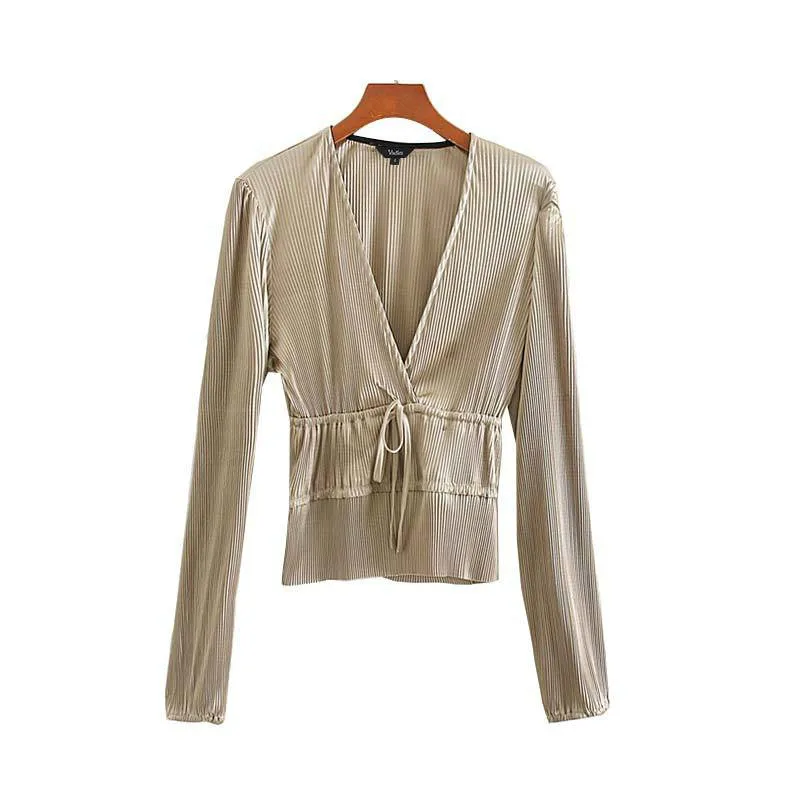 2020 женские стильные блузки с v образным вырезом и принтом эластичная резинка на