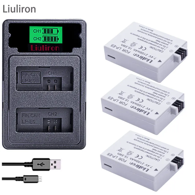 charger and 3battery 4 шт. LPE5 LP-E5 LP E5 батарея+ TYPE-C двойное зарядное устройство для Canon 450D 500D 1000D Kiss X2 X3 F Rebel XSi Xli XS L15 камера - Цвет: charger and 3battery
