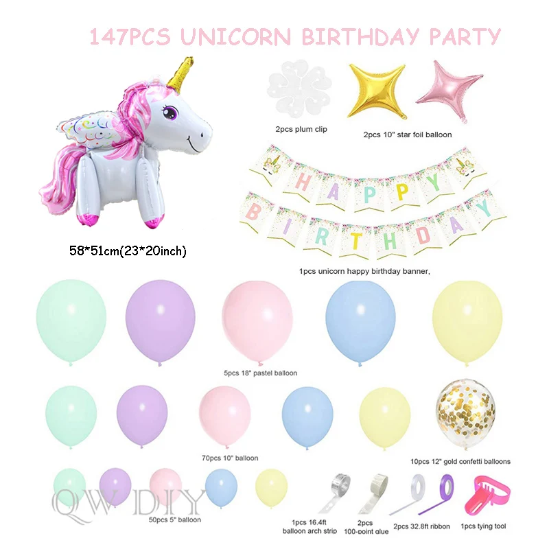 Arco de globos de feliz cumplea&ntilde;os para ni&ntilde;a, 147 piezas, decoraciones de confeti dorado, Heliums de l&aacute;tex, Kit de guirnalda de globos-2