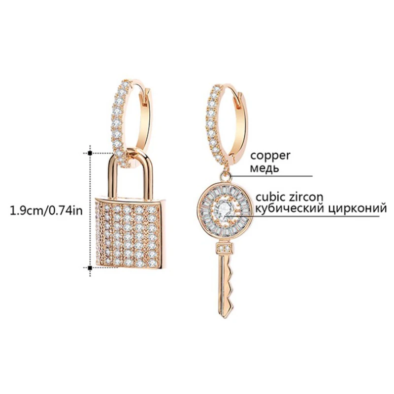 

Crystal Key Lock Drop Earrings For Women Accessories Gold Silvery Hoops Female Luxury Earrings Jewelry Gift