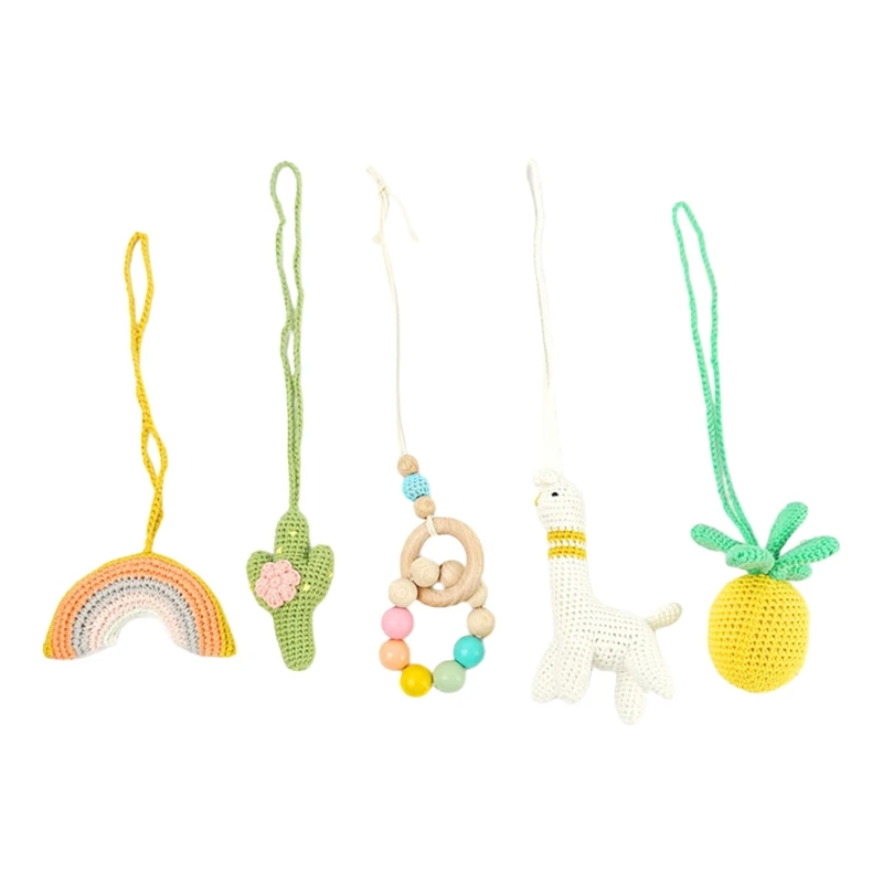 

W3JF 5 Pcs Hanging Ornaments Sensory Rattle Pendant Decoration Wooden Play Gym Improve Babies Visual Cognitive Handmade Gifts