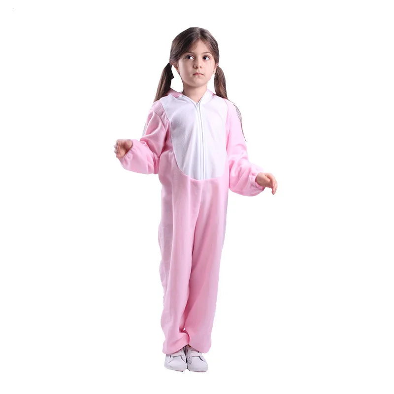 Розовые животные большие уши кигуруми Кролик пижамы детские комбинезоны