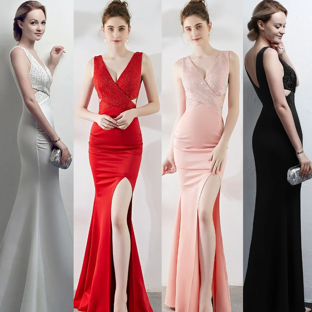 Роскошное женское сексуальное вечернее платье без рукавов с глубоким v образным