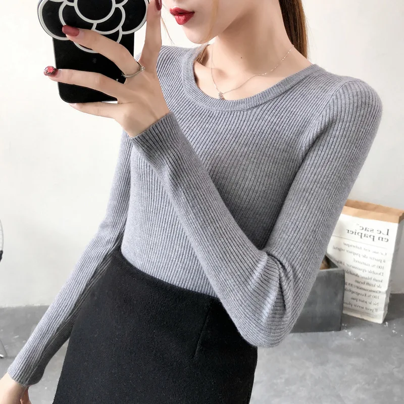 

Slim all-match long-sleeved bottoming sweater women fall/winter pullover short round neck sweaterYoung Style Prairie ChicO-Neck