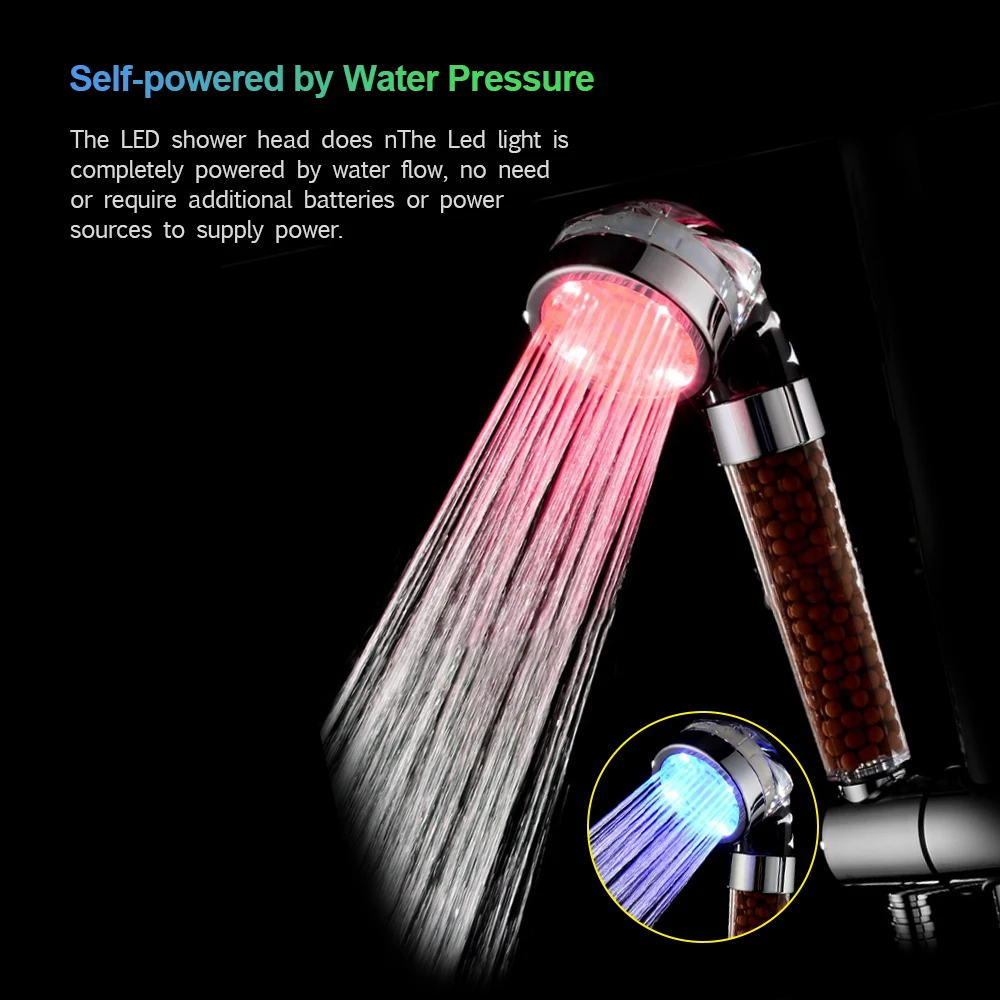 

LED Hand Shower ABS Shower Head Ionic Filter Multiple Colors Automatically Color-Changing Showerhead for Bathroom Accessories