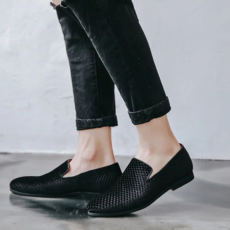 Мужские бархатные лоферы повседневные Мягкие Мокасины на плоской подошве для