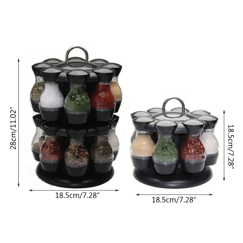 

8 Pcs/16 Pcs Spice Jars Set with Round Rotatable Storage Rack Cruet Condiment Salt and Pepper Seasoning Cooking Bottle