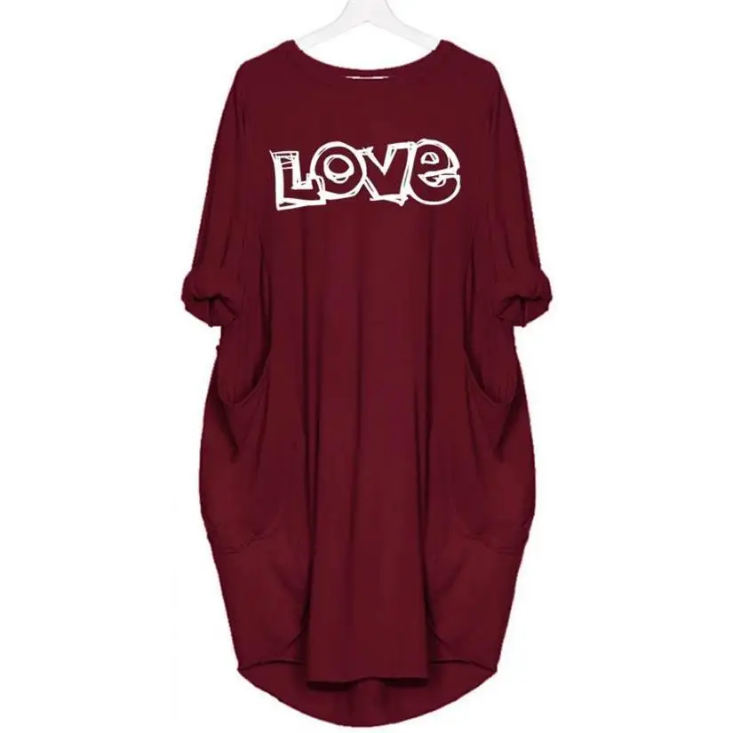 

New Fashion Pocket T-Shirt For Women Love Letters Print Tshirt T-Shirt Women Top Femme Cute Tops Cotton Spring Korean