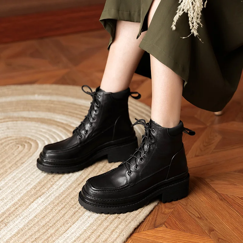 Murah 2021 Baru Kulit Asli Sepatu Marten Untuk Wanita Wanita Platform Pergelangan Kaki Lapisan Sepatu Bot Wanita Kasual Chunky Diskon Besar
