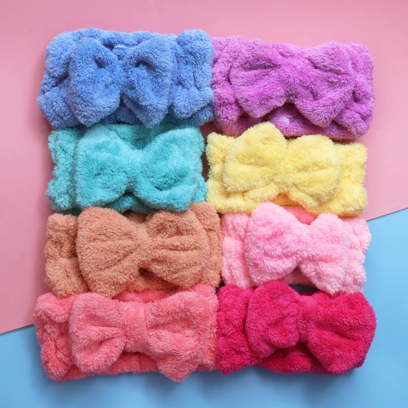 Розовые Коралловые флисовые мягкие банты для женщин повязка на голову с