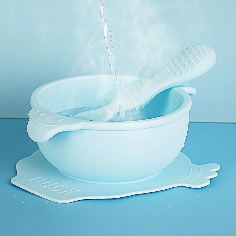 

Silicone Baby Suction Bowl Spoon Set Slip Resistant Learning Feeding Tableware Kids Plate Tray Suction Cup Baby Dinnerware